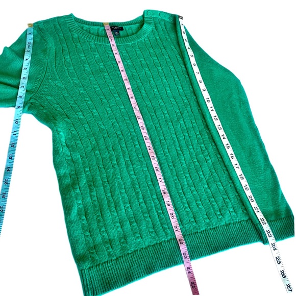 TALBOTS Green Cable Knit One Shoulder Button Pullover Sweater Petite Medium - Picture 9 of 9